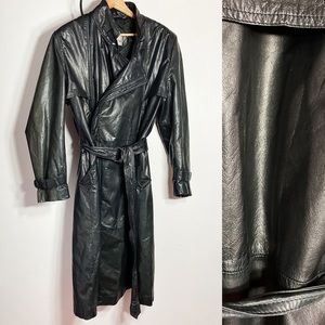 Vintage soft black leather trench coat